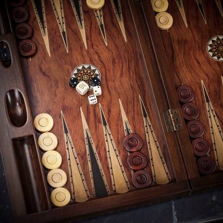 Helena Inlaid Rosewood and Mother of Pearl Backgammon and Checkers Set - Tournament