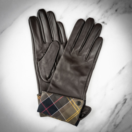 Barbour  Tartan Cuff Leather Gloves - Choc/Classic