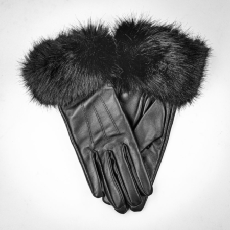 Barbour Ladies Leather Fur Trim Gloves – Black