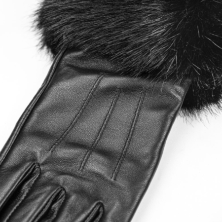 Barbour Ladies Leather Fur Trim Gloves – Black