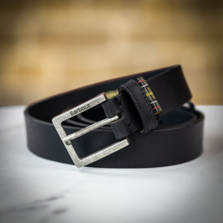 Barbour Embossed Logo Leather Belt - Black