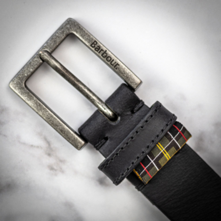 Barbour Embossed Logo Leather Belt - Black