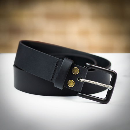 Barbour Double Rivet Leather Belt - Black