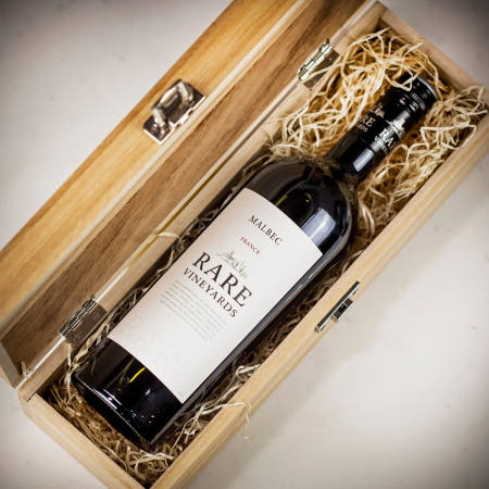 Rare Vineyards Malbec French Red Wine in Personalised Wood Gift Box