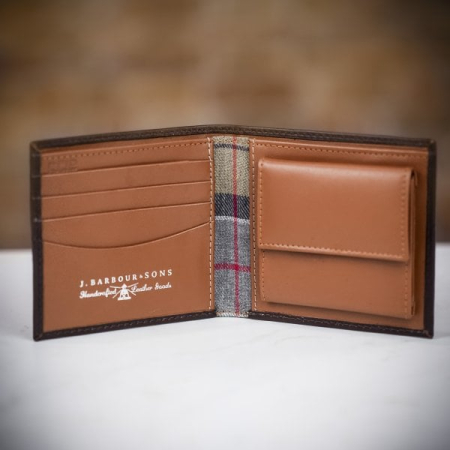 Barbour Elvington Leather Billfold Coin Wallet in Brown/Tan