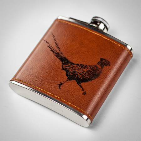 Just Slate Pheasant Engraved Leather Wrapped Hipflask 