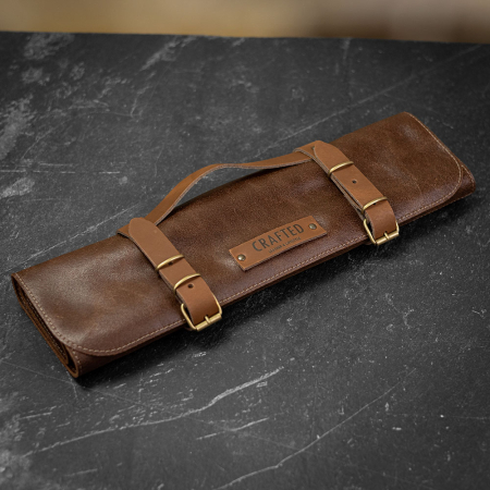 Crafted Rustic Brown Leather Knife Roll