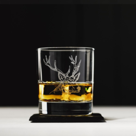 Just Slate Stag Engraved Style Glass Tumbler with Slate Coaster Gift Set
