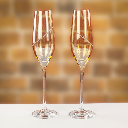 Dartington Pair of Clear Celebration Flutes in Gold