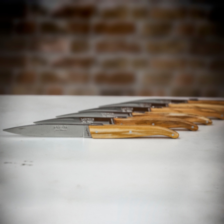 Jean Dubost Laguiole Design Steak Knives 6 Piece Set with Olive Wood Handles