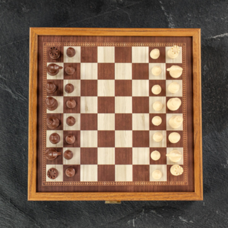 Manopoulos Backgammon and Chess Set in Wood Case - Travel