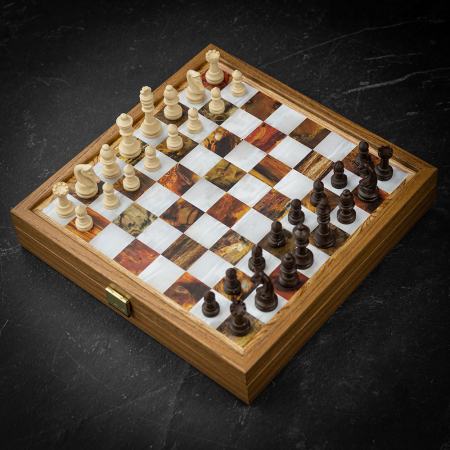Manopoulos Marble Effect Backgammon and Chess Set in Case - Travel