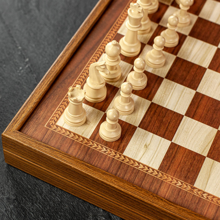 Manopoulos Backgammon and Chess Set in Wood Case - Medium