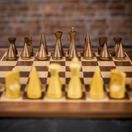 Manopoulos Walnut and Oak Modern Chess Set in Presentation Box - Medium