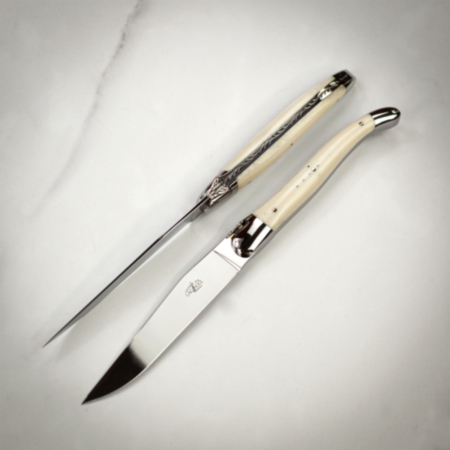 Forge de Laguiole Set of 2 Steak Knives -  Shiny Bone Finish