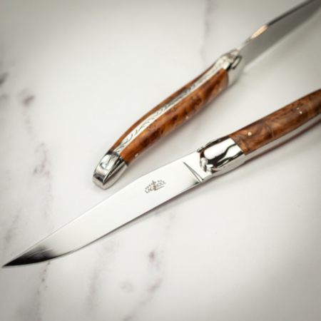 Forge de Laguiole Set of 2 Steak Knives with Thuya Burl Handle 