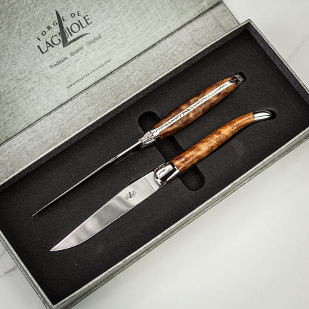 Forge de Laguiole Set of 2 Steak Knives with Thuya Burl Handle 