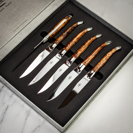 Forge de Laguiole Thuya Burl 6 Steak Knives - Shiny