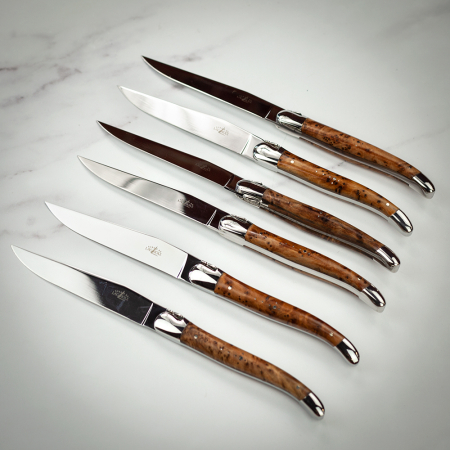 Forge de Laguiole Thuya Burl 6 Steak Knives - Shiny