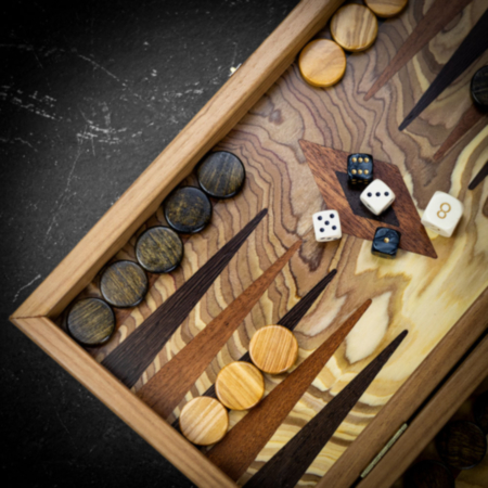 Manopoulos Olive Burl Backgammon Set - Travel 