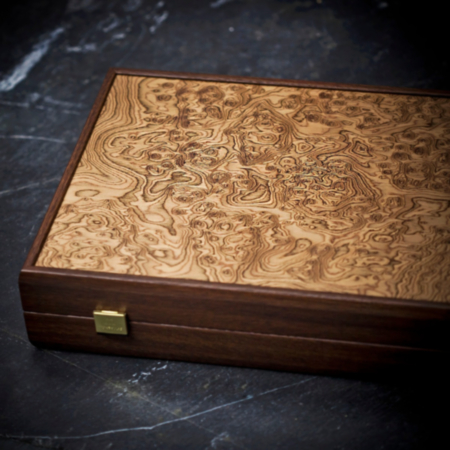 Manopoulos Inlaid Walnut Burl Backgammon Set - Tournament