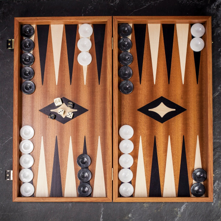 Manopoulos Inlaid Mahogany Backgammon Set - Tournament