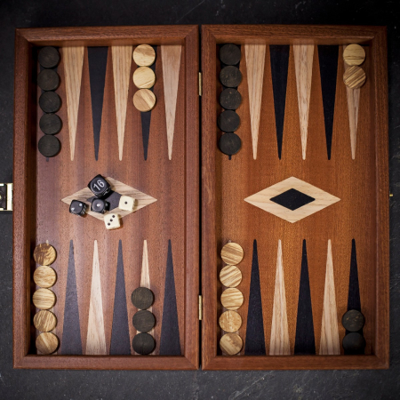 Manopoulos Inlaid Mahogany Backgammon Set - Travel
